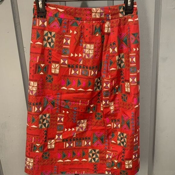 Vintage Red Geometric Shapes Skirt Mother of Pearl Buttons Sz 4 - Picture 2 of 10